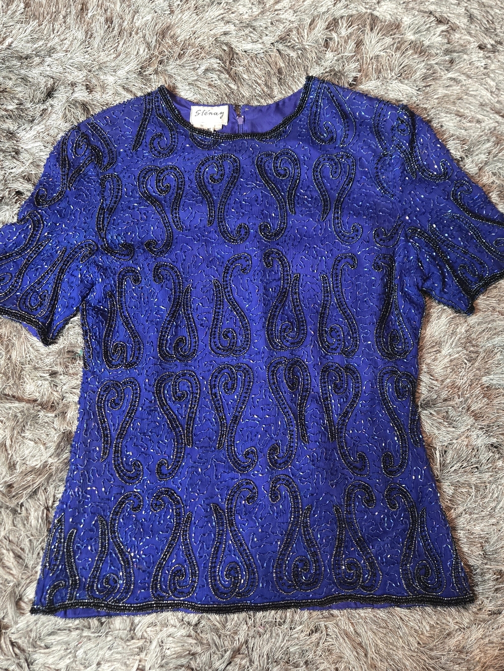 Stenay Vintage Royal Blue Hand-Beaded Silk Top